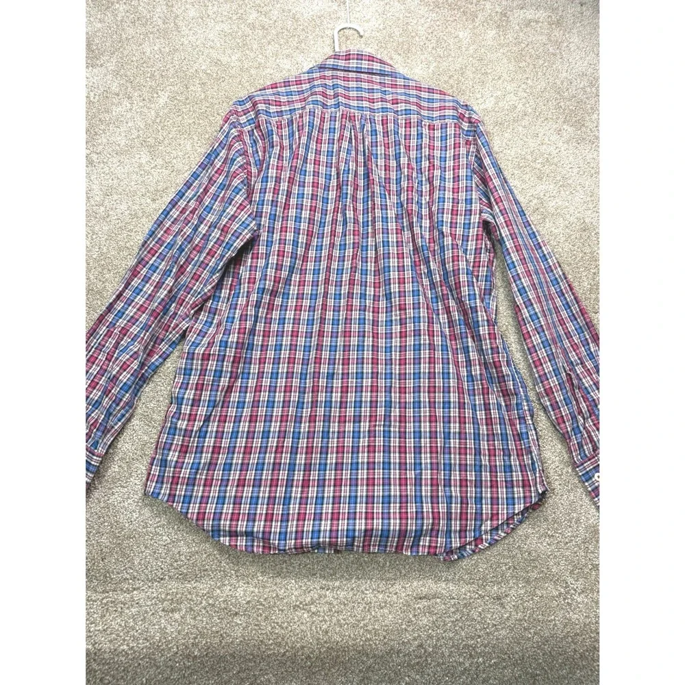 Peter Millar Crown Mens Large Plaid Button‎ Down Shirt Blue Pink Long Sleeve